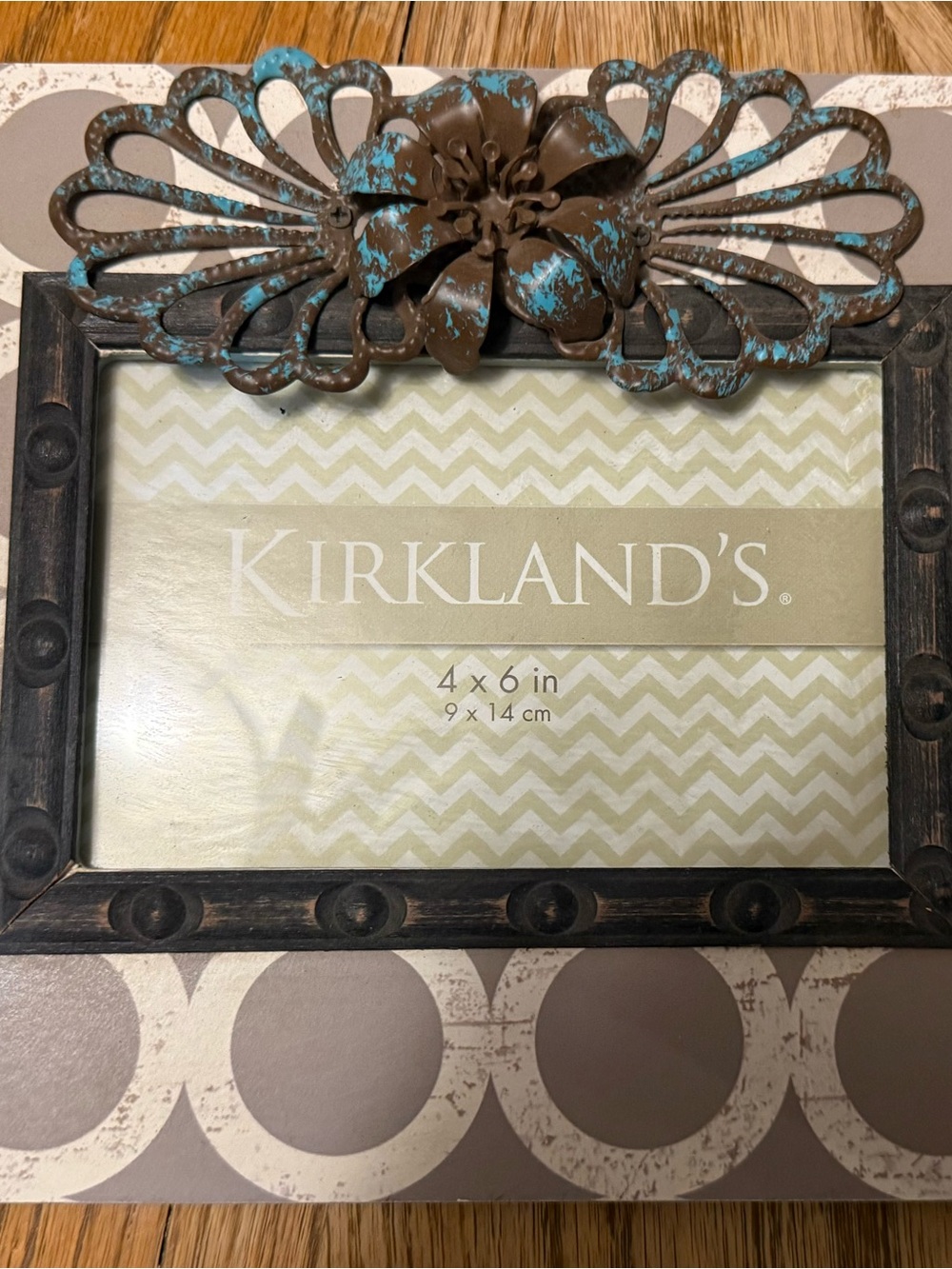 Kirklands Brown Frame with Turquoise Distressed Floral Accent